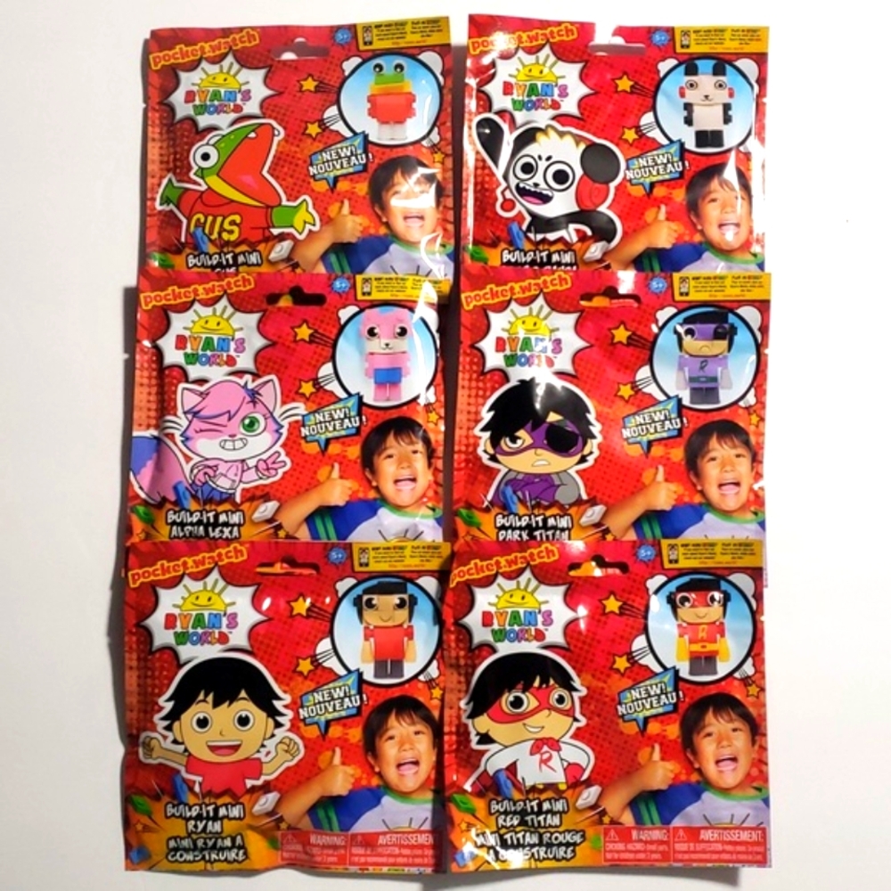 Lot of 6 Ryan's World Build It Mini Gus/Ryan/Alpha Lexa/Dark Titan/Combo Panda